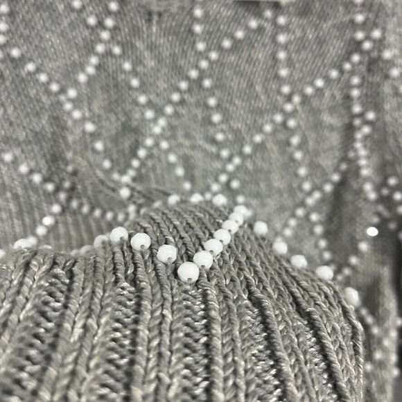 Vintage 80s Basilio M. Pearl Beaded Knit Sweater Long Sleeve Gray Gannycore Sz L - Picture 4 of 7
